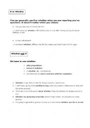 English Worksheet: Whether and If