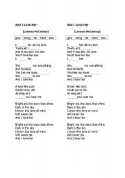 English worksheet: An I love Her (Beatles)- song activity 