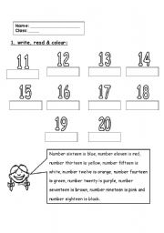 English Worksheet: Numbers 11-20
