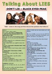 English Worksheet: SONG ACTIVITY - Dont Lie (Black Eyed Peas) - Talking about Lies