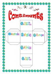 English Worksheet: Continents DICE