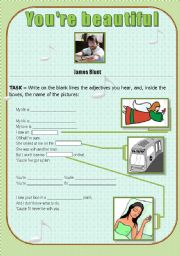 English Worksheet: SONG ACTIVITY - Youre Beautiful (James Blunt) [2 pages - fully editable]