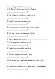 English worksheet: question tag