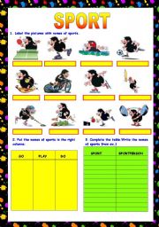 English Worksheet: SPORT -  (the key included)