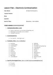 English worksheet: Lesson Plan:Electronic Communication