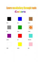 English worksheet: learn vocabulary through topics (colors) 3 of 6
