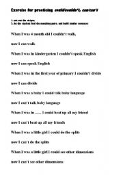 English worksheet: could couldnt, can cant