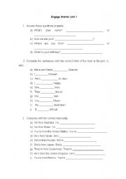 English worksheet: Verb to Be Affirmative + Nationalities