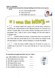 English Worksheet: Reading text , with if clause type 2, some vocabulary about travelling and writing with if clause type 2