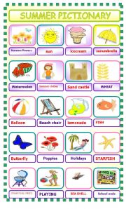 English Worksheet: SUMMER PICTIONARY