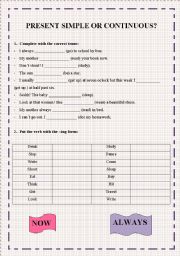 English worksheet: PRESENT SIMPLE OR CONTINUOUS?