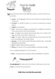 English worksheet: Food for Health