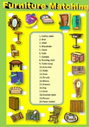 English Worksheet: Furniture Matching Exercise