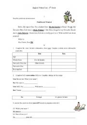 English worksheet: Personal Identification 6th Grade