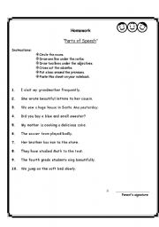 English Worksheet: Parts of Speech