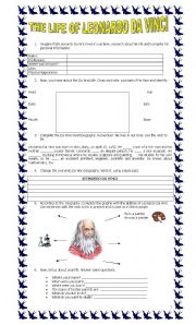 English Worksheet: The Life of Leonardo Da Vinci