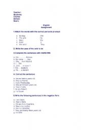 English Worksheet: To be