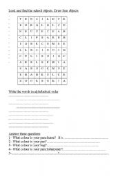 English worksheet: School Objects