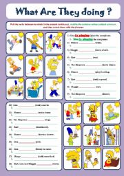 English Worksheet: The Simpsons - Present Continuous and Subject Pronouns - with Key - 
