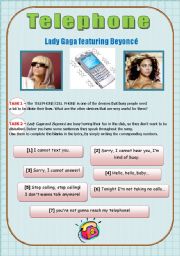 English Worksheet: SONG ACTIVITY - Telephone (Lady Gaga & Beyonc)