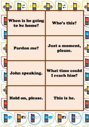 English Worksheet: THE MATCHING SERIES - Phone Conversation Language - MEMORY GAME (2 pages - 16 cards)