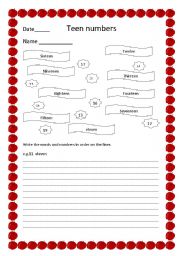 English Worksheet: Teen numbers