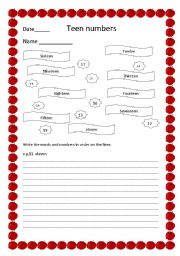 English worksheet: Teen numbers