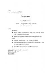 English worksheet: lesson plan