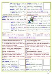 English Worksheet: Romeo & Juliet ; Sequences of events