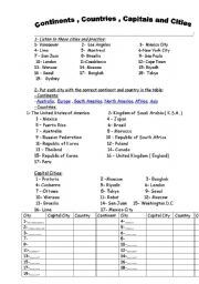 English Worksheet: Countries and Capital Cities