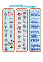 English Worksheet: Instructional Objectives Bookmarks for Teachers