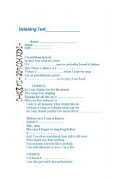 English worksheet: listening: a song