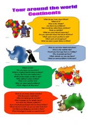 English Worksheet: Tour the continents 1/2 