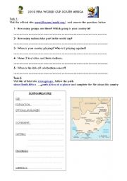 English Worksheet: world cup 2010 internet activities