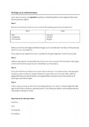 English Worksheet: Writing a pros and cons essay