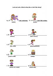 English Worksheet: Like - Dont like Verb-ing