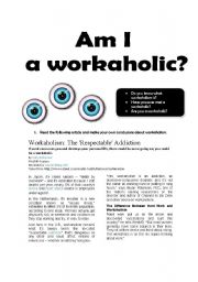 English Worksheet: Am I a workaholic?