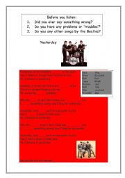 English worksheet: Yesterday- by The Beatles