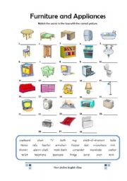 English Worksheet: Furniture and Appliances