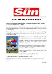 English Worksheet: The British Press: Balloon man newspaper article