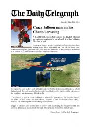 English Worksheet: British press: Balloon man newspaper article 3