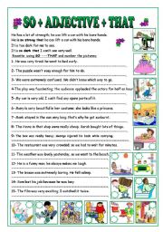 English Worksheet: SO+ADJECTIVE+THAT