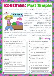 English Worksheet: Routines -  Simple Past  (Context - Mrs Hepburn�s busy morning)