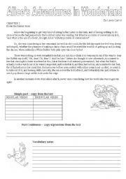 English Worksheet: Alices adventures in Wonderland - reading