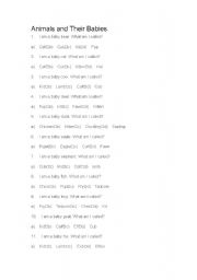 English Worksheet: ANIMALS AND THEIR YOUNG ONES