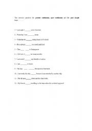 English worksheet: present continuous, past continuous, past simple
