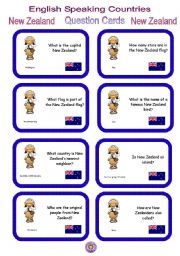 English Worksheet:    	English Speaking Countries - Question cards 7 - New Zealand