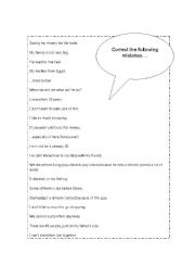 English worksheet: Correct the Mistakes