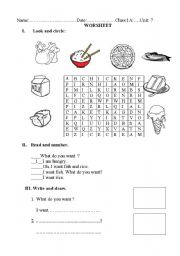 English Worksheet: food and drink