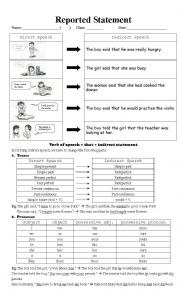 English Worksheet: reported statements